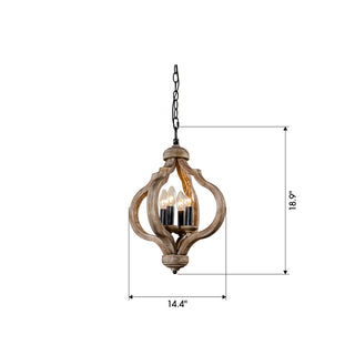 4-Light Wood Chandelier Rustic Orb Wooden Pendant Light