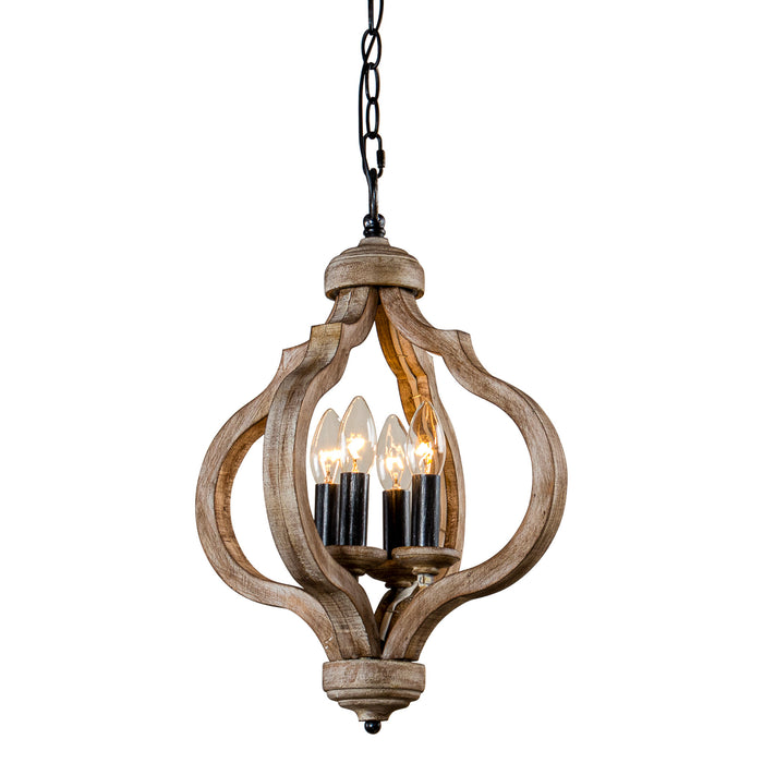 4-Light Wood Chandelier Rustic Orb Wooden Pendant Light