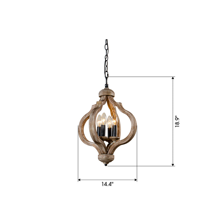 4-Light Wood Chandelier Rustic Orb Wooden Pendant Light