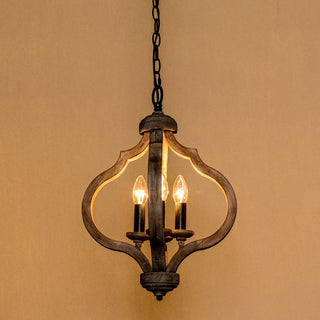 4-Light Wood Chandelier Rustic Orb Wooden Pendant Light