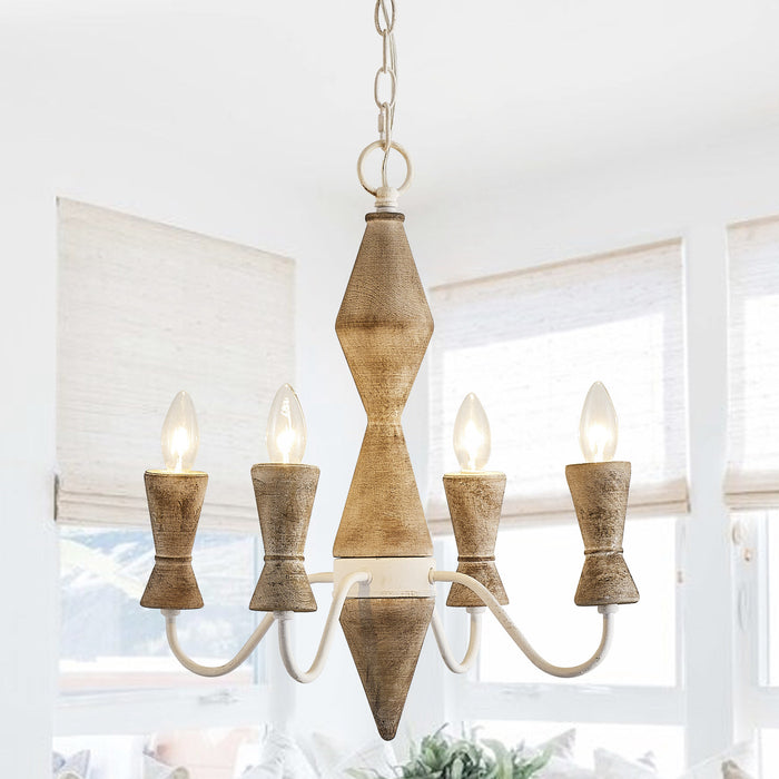 4-Light Candle Style Classic Traditional Wood Grain Paint Chandelier