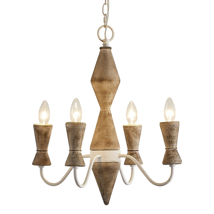 4-Light Candle Style Classic Traditional Wood Grain Paint Chandelier