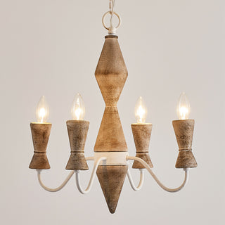 4-Light Candle Style Classic Traditional Wood Grain Paint Chandelier