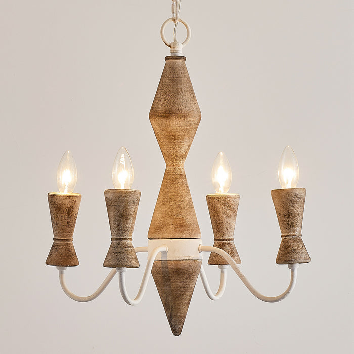 4-Light Candle Style Classic Traditional Wood Grain Paint Chandelier