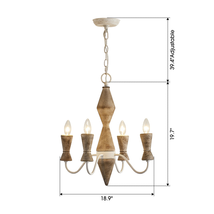 4-Light Candle Style Classic Traditional Wood Grain Paint Chandelier