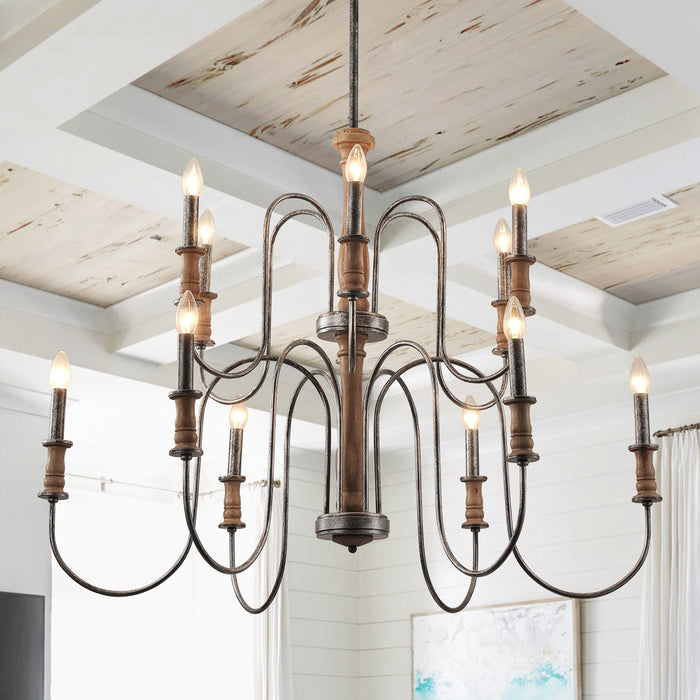 9-Light / 12-Light French Farmhouse Vintage Chandelier in Living Room, Dining Room