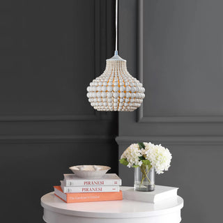 1-Light Creative Spherical Hamptons Farmhouse Chandelier Bohemia Wood Beaded Pendant Lighting