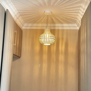 1-Light Creative Spherical Hamptons Farmhouse Chandelier Bohemia Wood Beaded Pendant Lighting