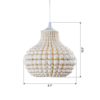 1-Light Creative Spherical Hamptons Farmhouse Chandelier Bohemia Wood Beaded Pendant Lighting