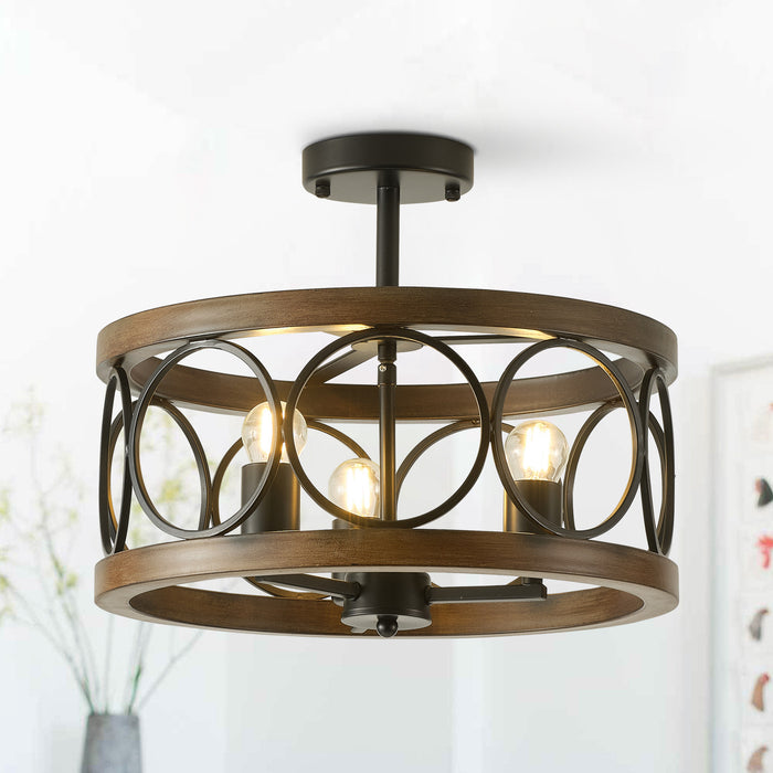 16" Wood Rustic 3-Light Ring Ceiling Light