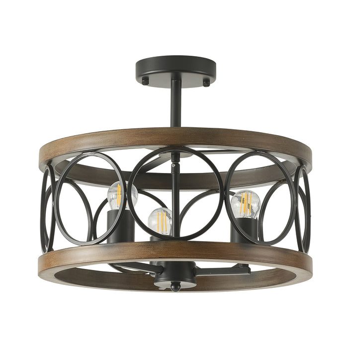 16" Wood Rustic 3-Light Ring Ceiling Light