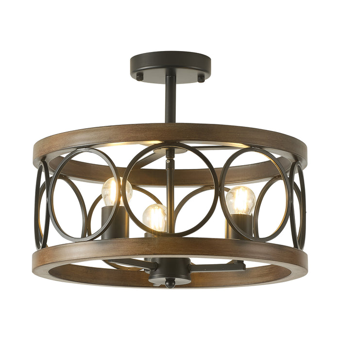 16" Wood Rustic 3-Light Ring Ceiling Light