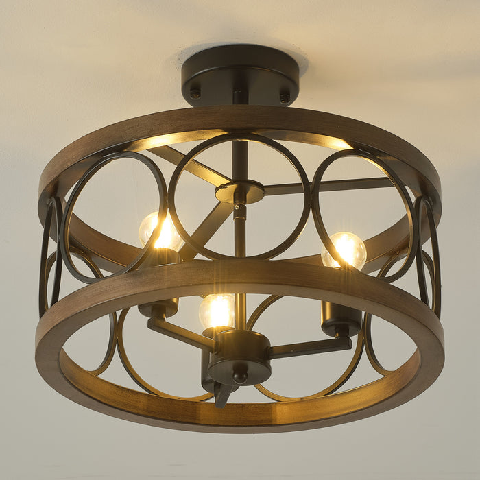 16" Wood Rustic 3-Light Ring Ceiling Light