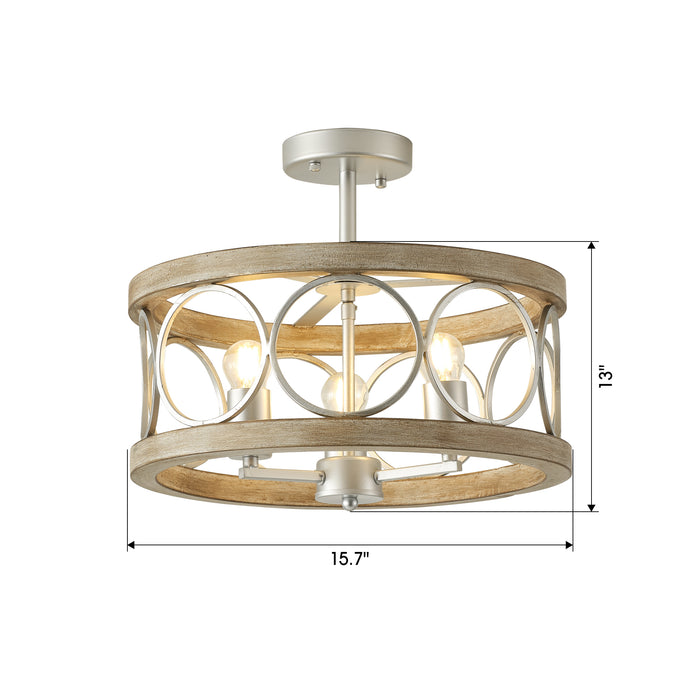 16" Wood Rustic 3-Light Ring Ceiling Light