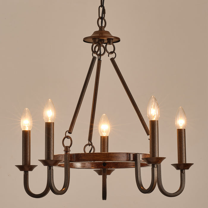 5-Light Farmhouse Wheel Pendant Lighting