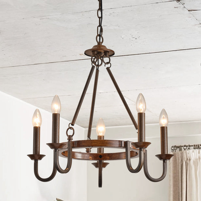 5-Light Farmhouse Wheel Pendant Lighting