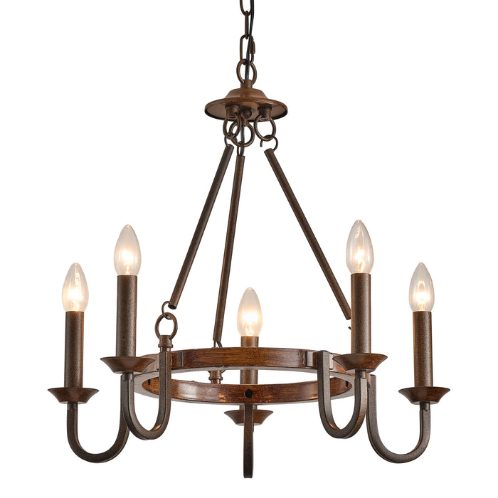 5-Light Farmhouse Wheel Pendant Lighting