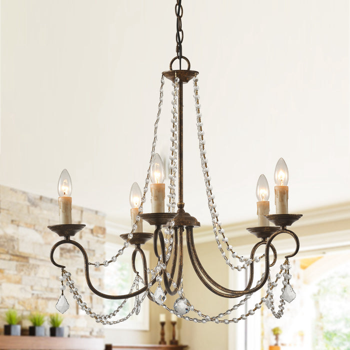 5-Light Modern Crystal Chandelier for Dining Room French Country Lighting for Living Room