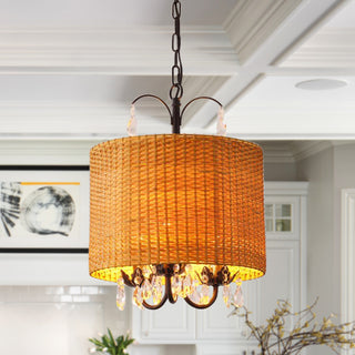 3-Light Rattan Chandeliers for Kitchen Island Living Room Bedroom Hallway Foyer With Adjustable Hanging Length