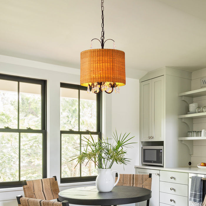 3-Light Rattan Chandeliers for Kitchen Island Living Room Bedroom Hallway Foyer With Adjustable Hanging Length