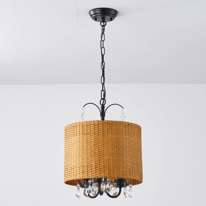 3-Light Rattan Chandeliers for Kitchen Island Living Room Bedroom Hallway Foyer With Adjustable Hanging Length