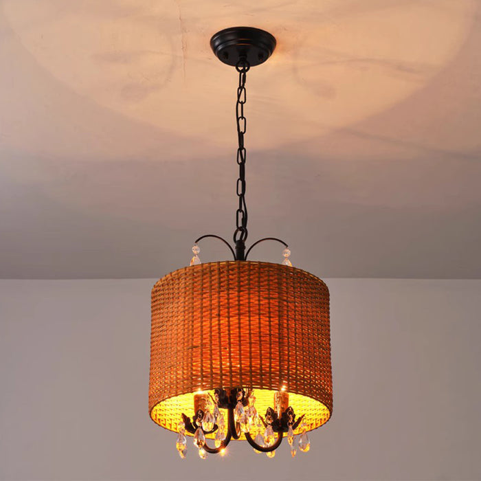 3-Light Rattan Chandeliers for Kitchen Island Living Room Bedroom Hallway Foyer With Adjustable Hanging Length