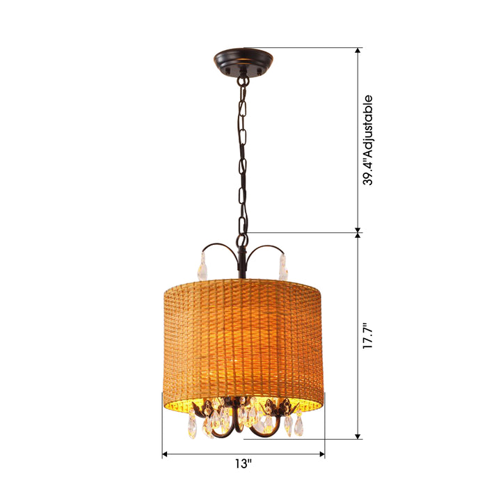 3-Light Rattan Chandeliers for Kitchen Island Living Room Bedroom Hallway Foyer With Adjustable Hanging Length