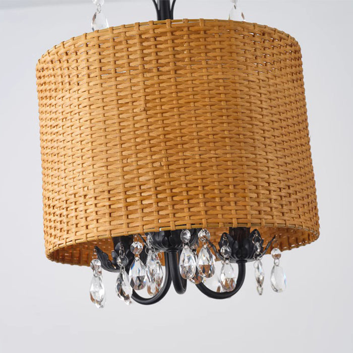 3-Light Rattan Chandeliers for Kitchen Island Living Room Bedroom Hallway Foyer With Adjustable Hanging Length