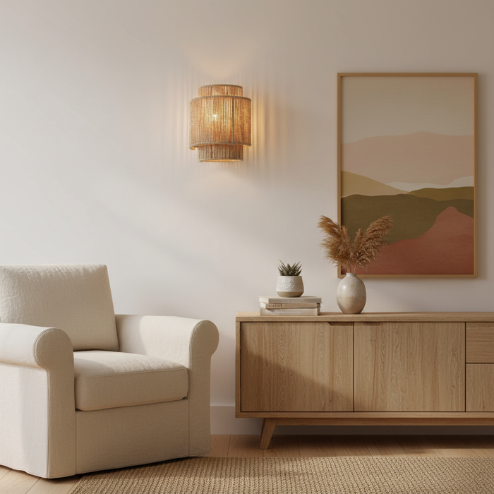 Farmhouse Rattan 1-Light Wall Sconce Light