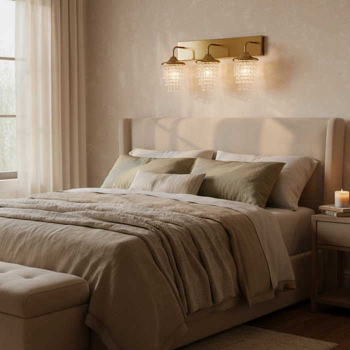 Modern 3-Light Golden Wall Lighting with Crystal