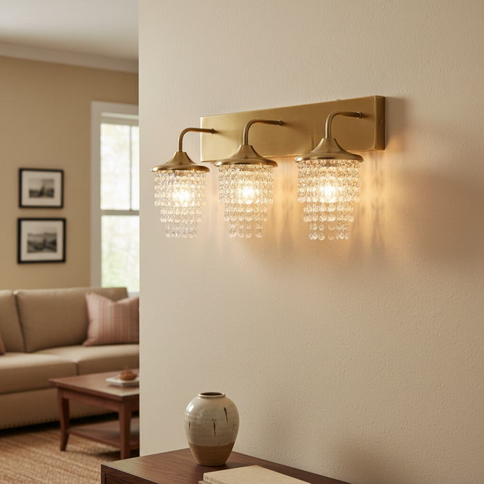 Modern 3-Light Golden Wall Lighting with Crystal