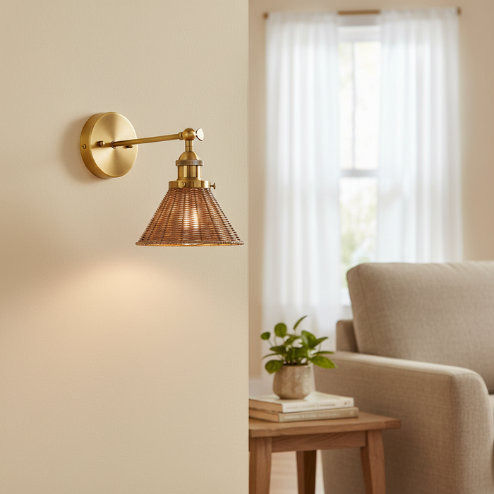 Traditional 1-Light Rattan Woven Wall Sconce