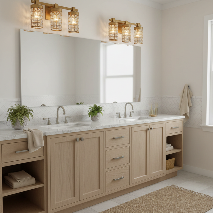 3 Light Modern Golden Linear Vanity Wall Light