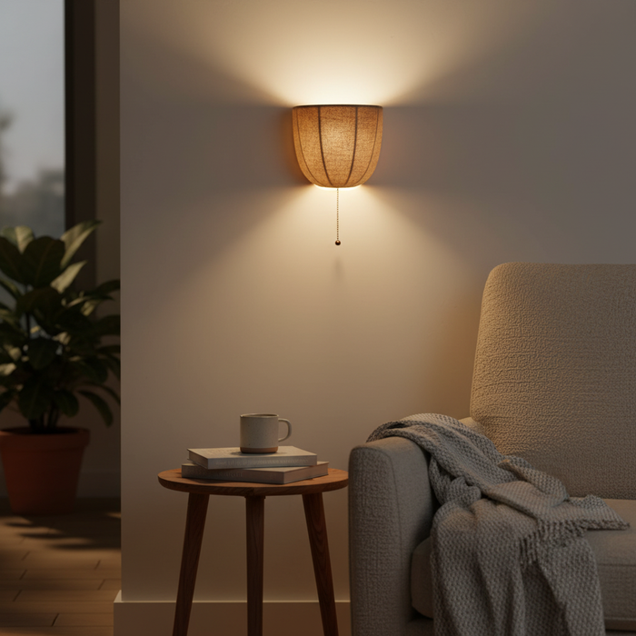 1-Light Vintage Simple Linen Cover Living Room Wall Sconces Lighting