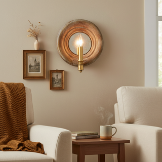 1-Light French Vintage Wooden Mirror Wall Sconces Lighting