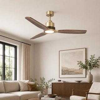56 Inch Hamptons Soft Brass Solid Wood Blades LED Ceiling Fan with Remote Control