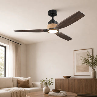 56 Inch Louise Hamptons Downrod Mount LED Soild Wood Ceiling Fan with Remote Control