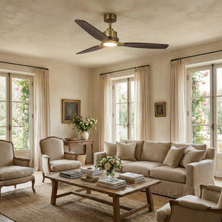 56 Inch Hamptons Soft Brass Solid Wood Blades LED Ceiling Fan with Remote Control