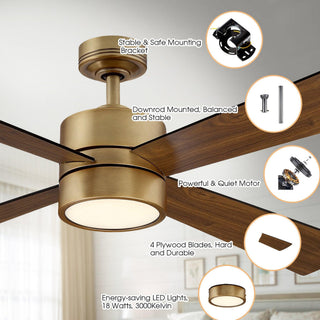 52" Bucholz Industrial Ceiling Fan with Dimmable LED Light