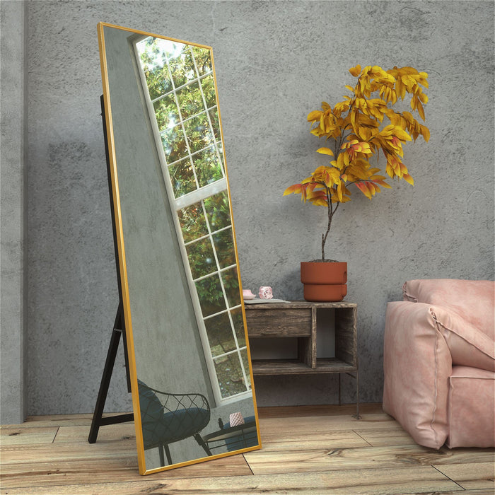 Rectangular Modern Golden Aluminum Framed Full Length Mirror