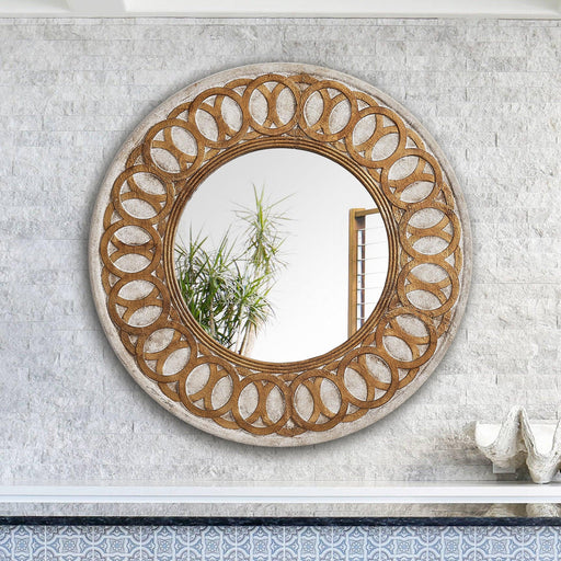 Traditional Round Wood Mirror Antiqued Classic Wall Decoration - ParrotUncle