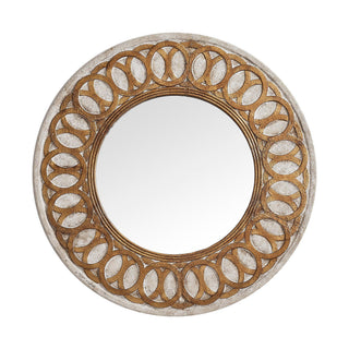 Traditional Round Wood Mirror Antiqued Classic Wall Decoration