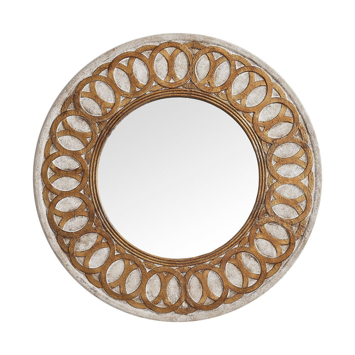 Traditional Round Wood Mirror Antiqued Classic Wall Decoration - ParrotUncle