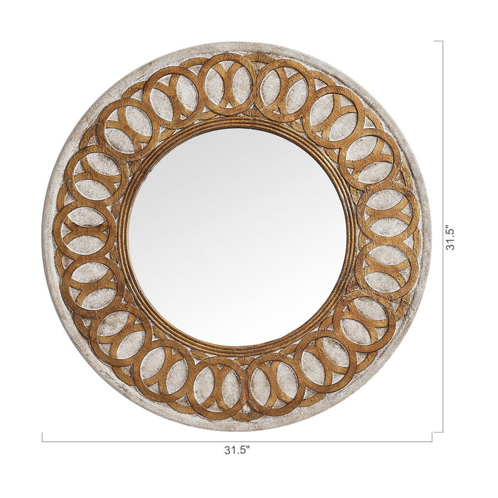 Traditional Round Wood Mirror Antiqued Classic Wall Decoration