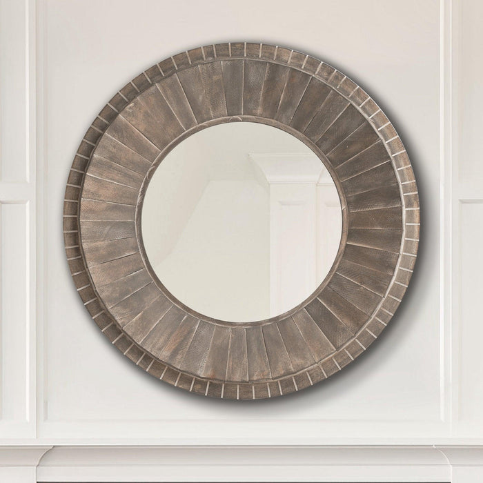 Traditional Round Decorative Wood Farmhouse Wall Mirror - ParrotUncle