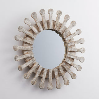 Traditional Round Wood Mirror Antiqued Casual Wall Decoration