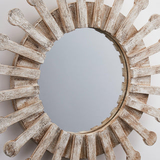 Traditional Round Wood Mirror Antiqued Casual Wall Decoration