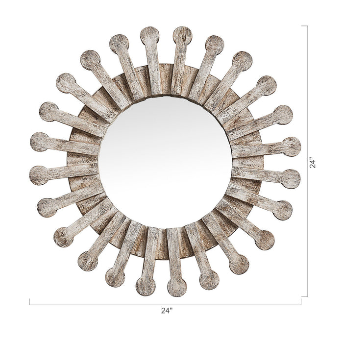 Traditional Round Wood Mirror Antiqued Casual Wall Decoration