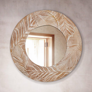 Traditioanl Wood Round Mirror Wall Decor