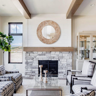Traditioanl Wood Round Mirror Wall Decor